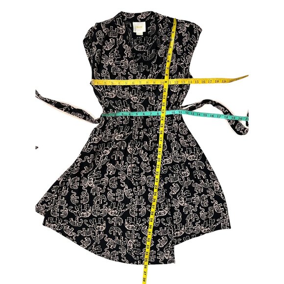 Maeve For Anthropologie Black Elephant Print Faux Wrap Dress XXS/P - Picture 10 of 12